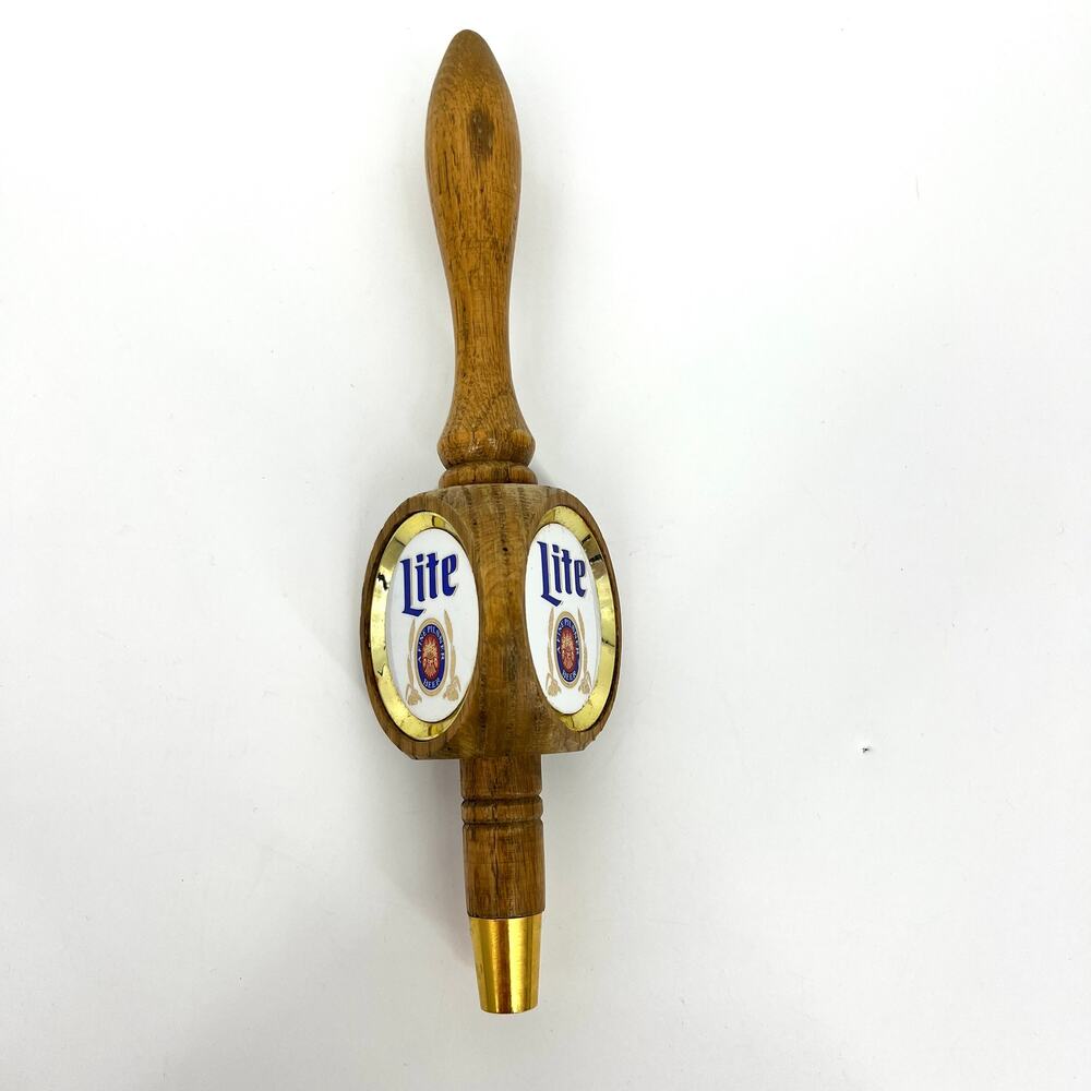 Vintage Miller Lite Wooden Beer Tap Handle 3-Sided 12" Preowned